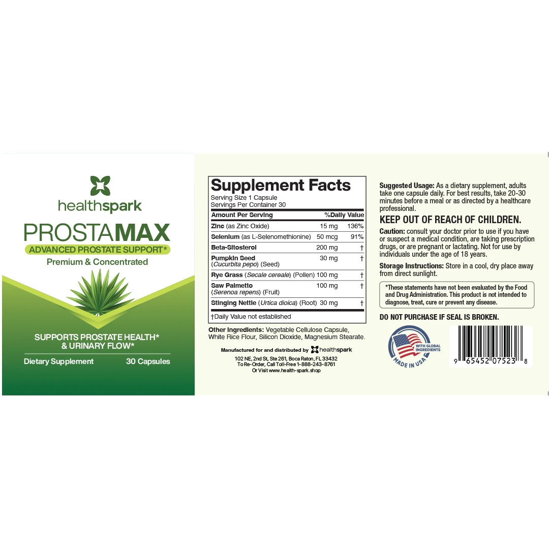 ProstaMax Supplement Label
